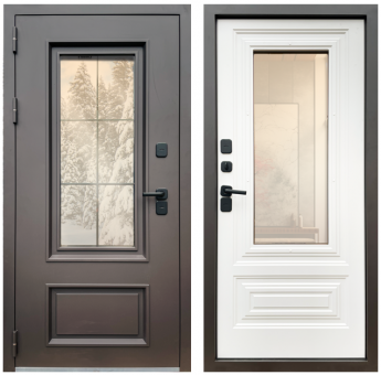 Входная дверь Термо Аляска с оконом RAL 8019 Входная дверь Термо Аляска с оконом RAL 8019